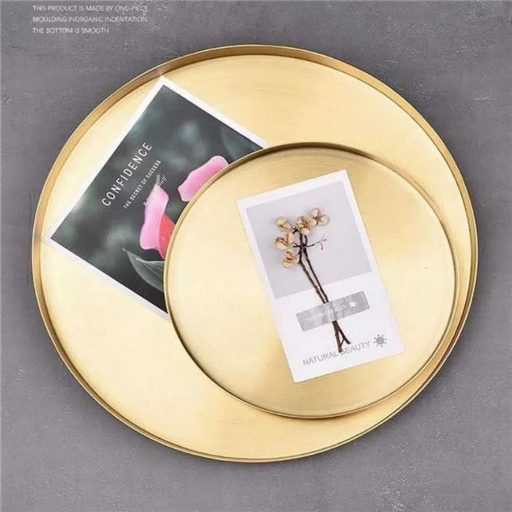 Makeup Tray Gold,Large Metal Jewelry Decorative Tray Organizer Round for Vanity